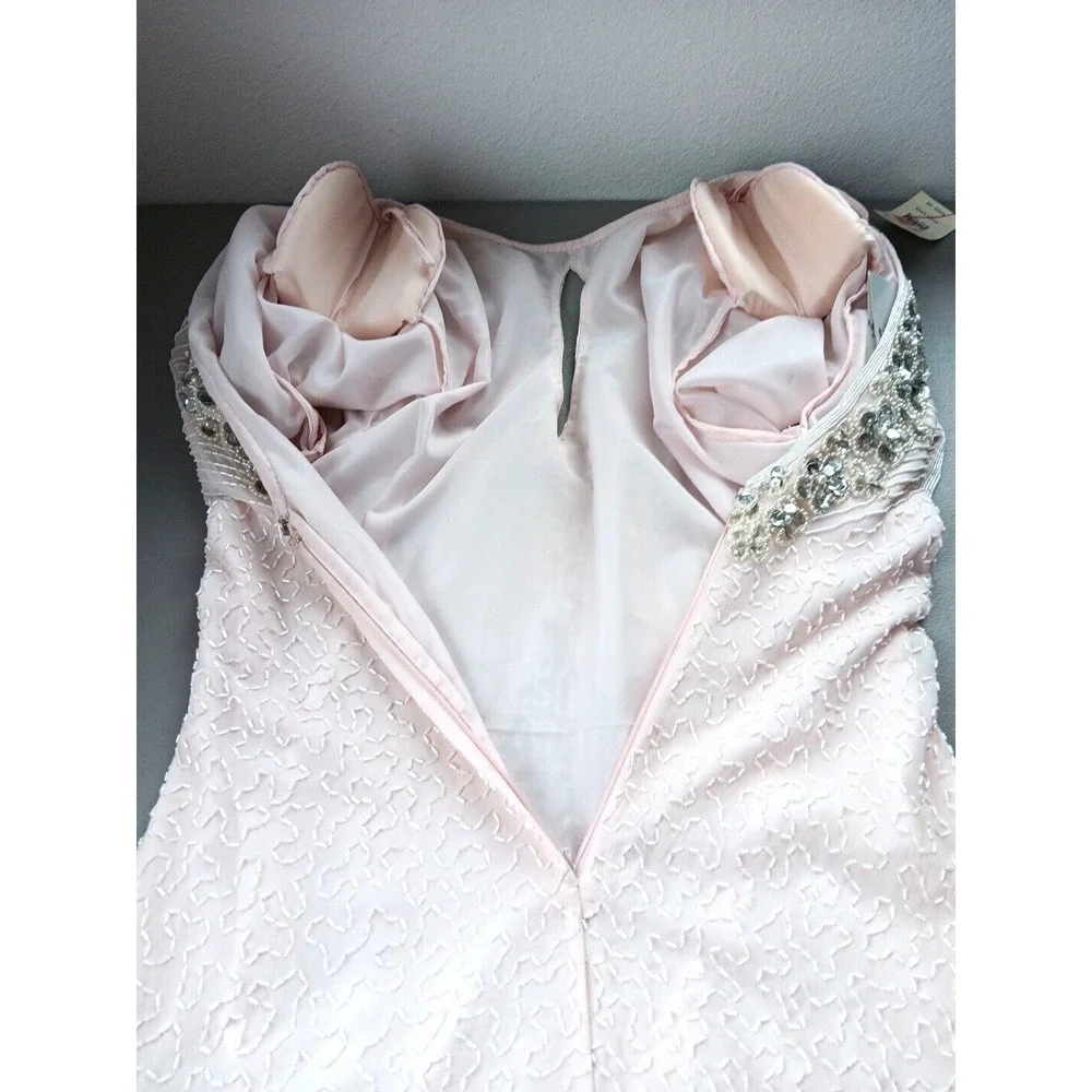 NOS Jennifer Evening Gown MED Pink Midi Silk Bead‎ Sequin Keyhole Barbicore Glam - Picture 10 of 16